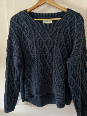 Lucky Brand Navy Cable Knit Scoop Neck Sweater